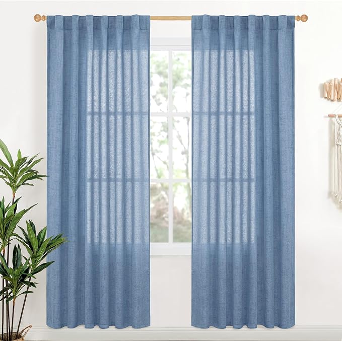 YoungsTex Denim Blue Linen Curtains 78 Inch Length by YoungsTex