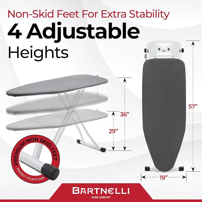 Bartnelli Extra Wide Pro Ironing Board 19x48 Ironing Surface - Image 4
