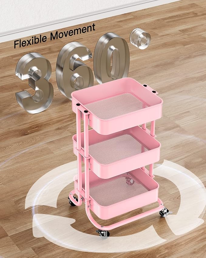 Pipishell 3-Tier Metal Rolling Utility Cart, Heavy-Duty Storage Cart - Image 6