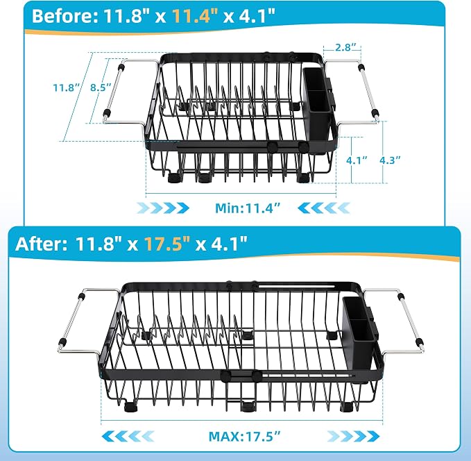 romision Expandable Dish Drying Rack Over The Sink Small Metal Stainless Steel - Image 4