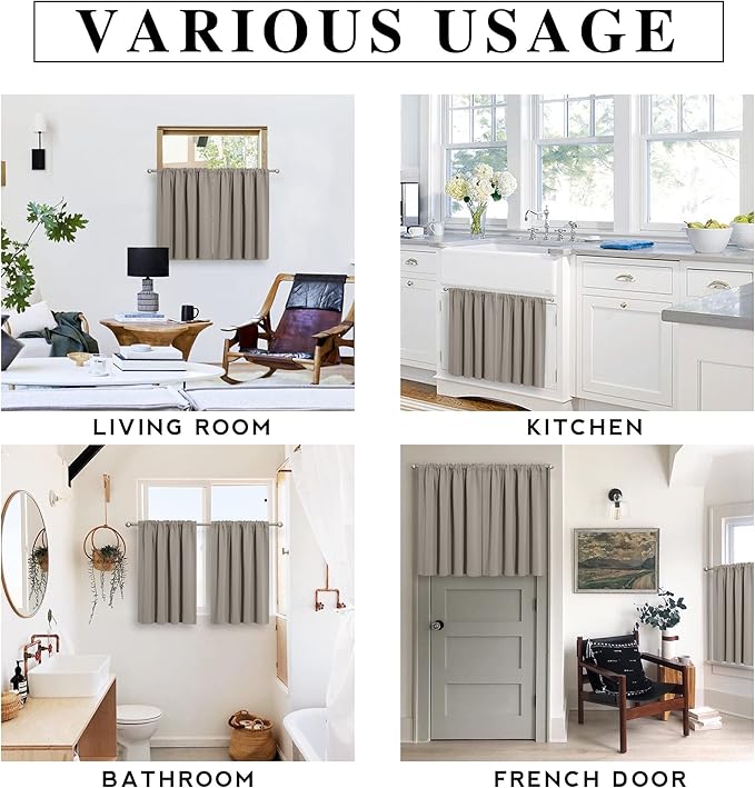 RYB HOME 45 inch Curtains for Kitchen Room Darkening Privacy Mini Curtain for - Image 7