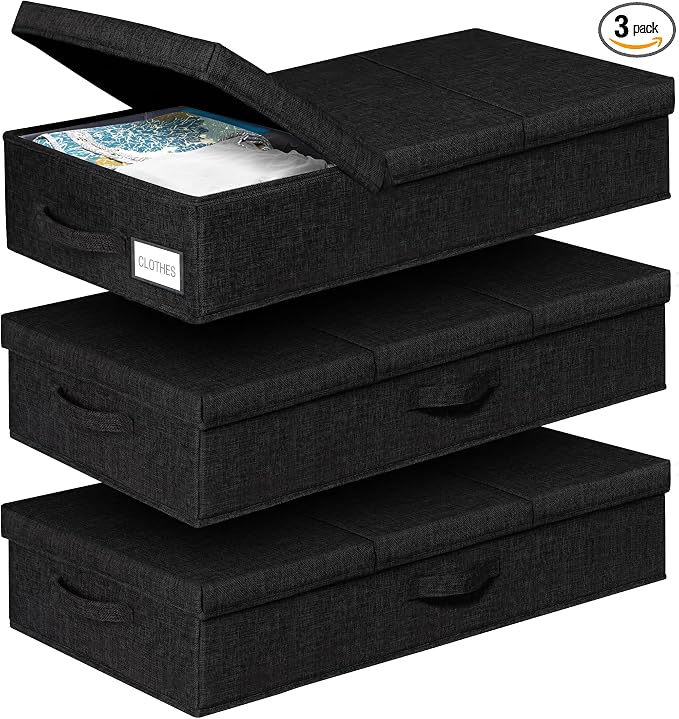 punemi Under The Bed Storage Containers 3 Pack, 6 Inch Tall Stackable Underbed by Punemi