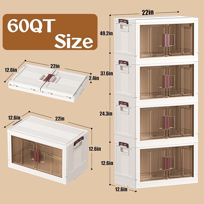 60GAL/240QT 4 Tier Large Stackable Storage Bins - Image 2