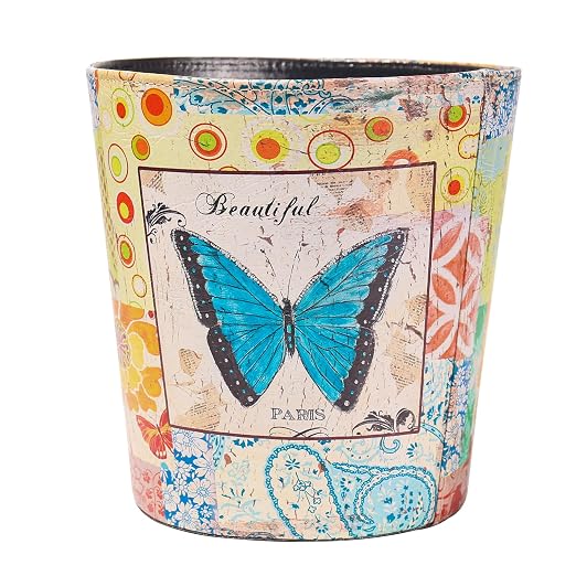 PU Leather Small Trash Can Wastebasket, Round Garbage Container Basket by Unknown