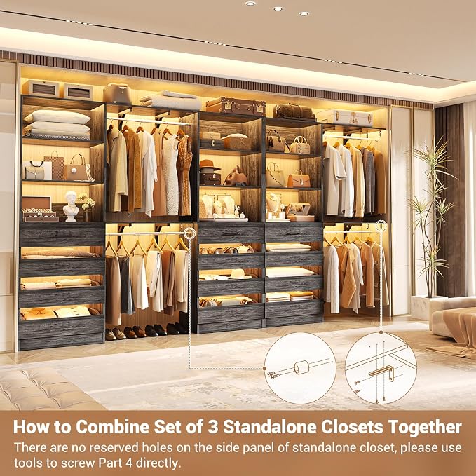 Aheaplus Closet System Set of 3, 138.5" Wood Closet Organizer System Tower - Image 5