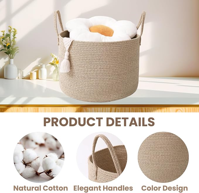 Woven Blanket Basket, 115L Large Rope Storage Bin - Image 3
