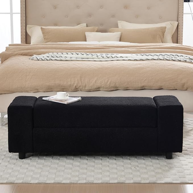 Teddy Storage Ottoman Bench, 55 Inch Upholstered Boucle Comfy Sherpa End of Bed - Image 6