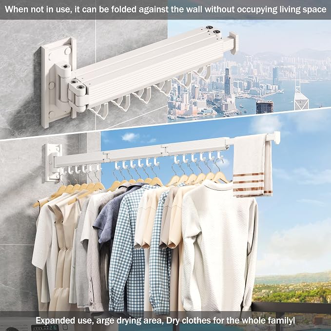 Wall Mounted Clothes Drying Rack, Collapsible Laundry Drying Rack, Retractable - Image 3