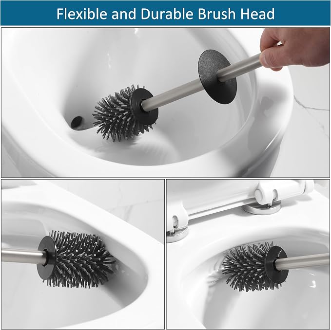 BVL Toilet Brush and Holder Set Brushed Nickel Toilet Bowl Cleaner Brush - Image 3