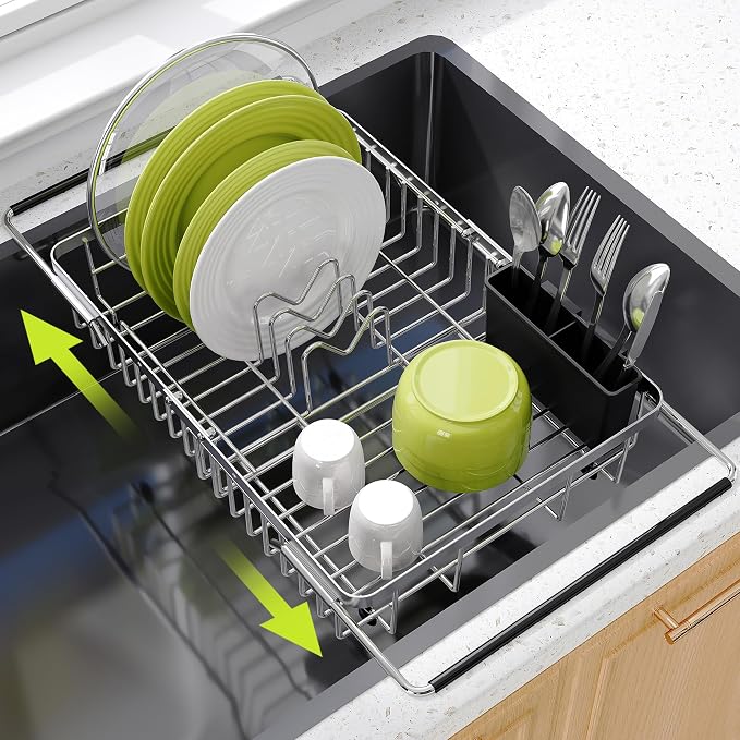 JASIWAY Dish Drying Rack in Sink, Expandable Stainless Steel Dish Drainer by JASIWAY