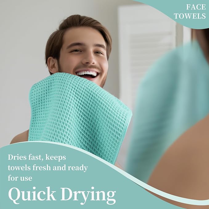 Microfiber Waffle Face Towels, 2 Pieces, Fast Drying, Lint Free - Image 5