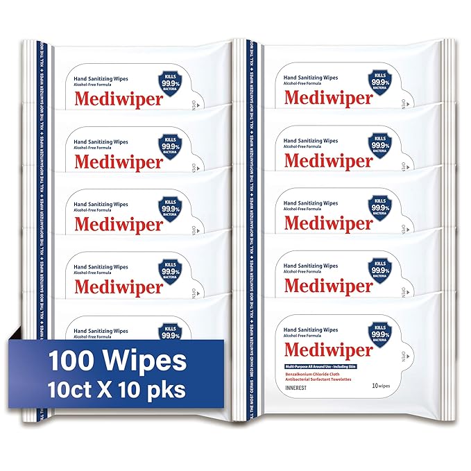 Mediwiper 10 Count Alcohol-Free Sanitizing Wipes Disinfecting Large Unscented by Mediwiper