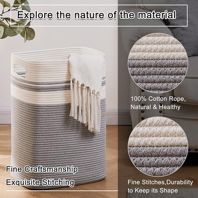 OIAHOMY Laundry Hamper, Tall Cotton Decorative Blanket Storage Basket - Image 3