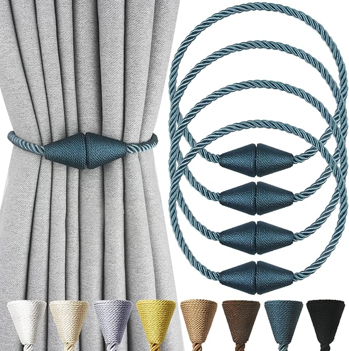 4 Pack Magnetic Curtain Tiebacks Rope Modern Handmade Curtain Tie Backs by CurtianTiebacks