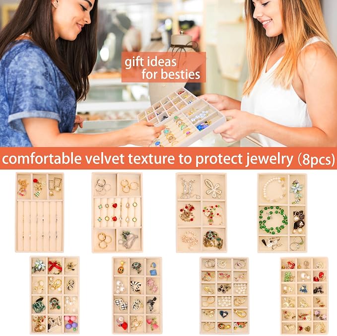Jewelry Organizer Drawer 8 Set Jewelry Boxes Velvet Jewelry Drawer Organizer - Image 2