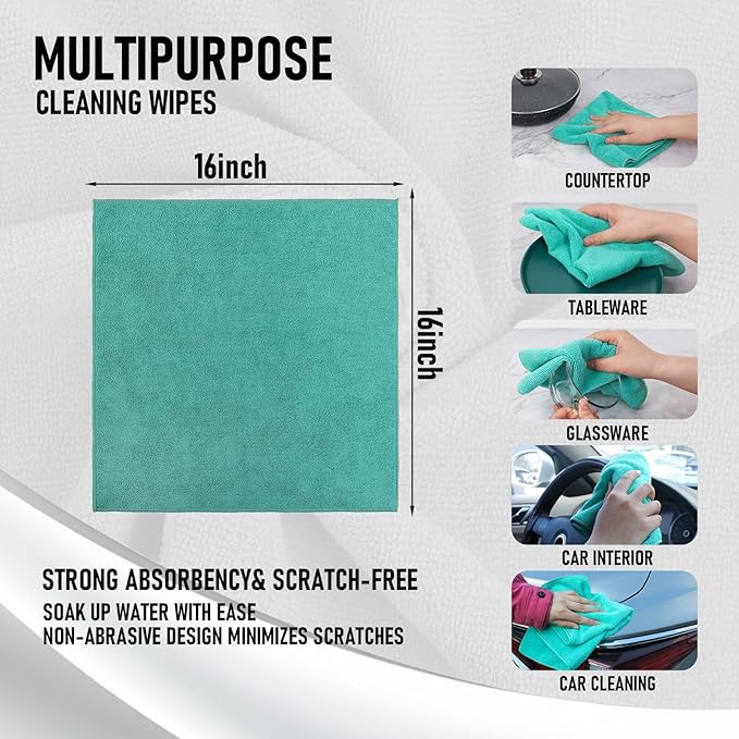 Tricol Clean Microfiber Cleaning Cloth, 12 Pack Ultra-Thick Cleaning Rags - Image 3