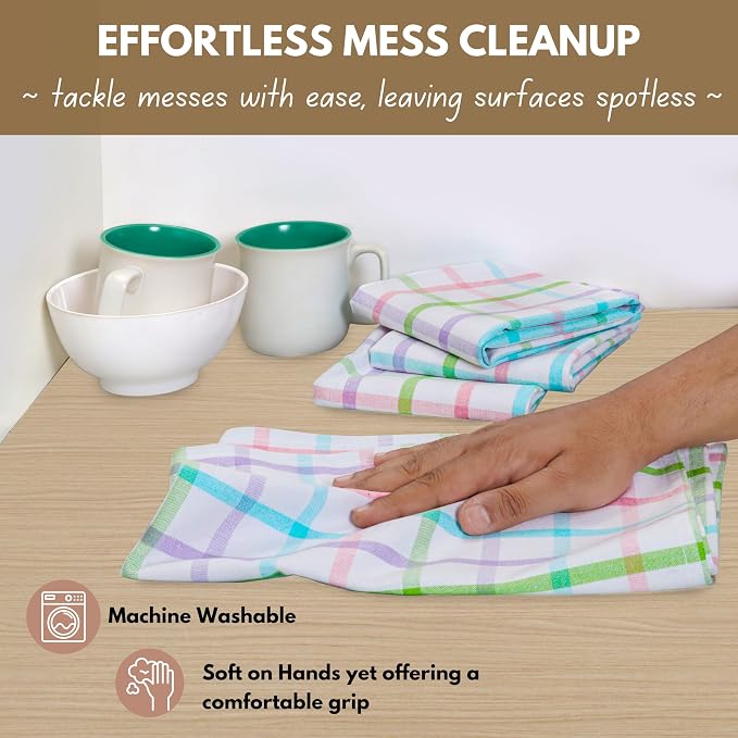 Native Fab Multi Color Checked Kitchen Towels Set of 4, 100% Cotton, 16x26 Inch - Image 4