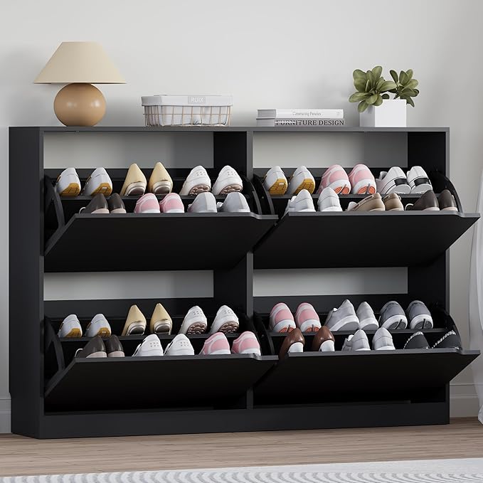 Shoe Cabinet with 4 Flip Drawers, Narrow Hidden Shoe Storage Cabinet, Slim by BORNOON