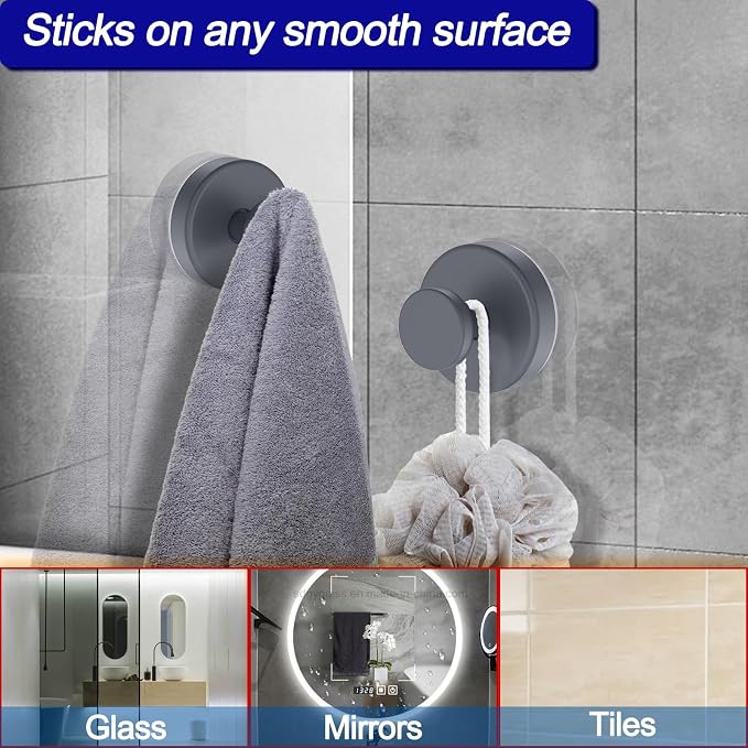 Suction Cup Hooks for Shower, Removable Towel Hooks for Bathroom Window Glass - Image 3