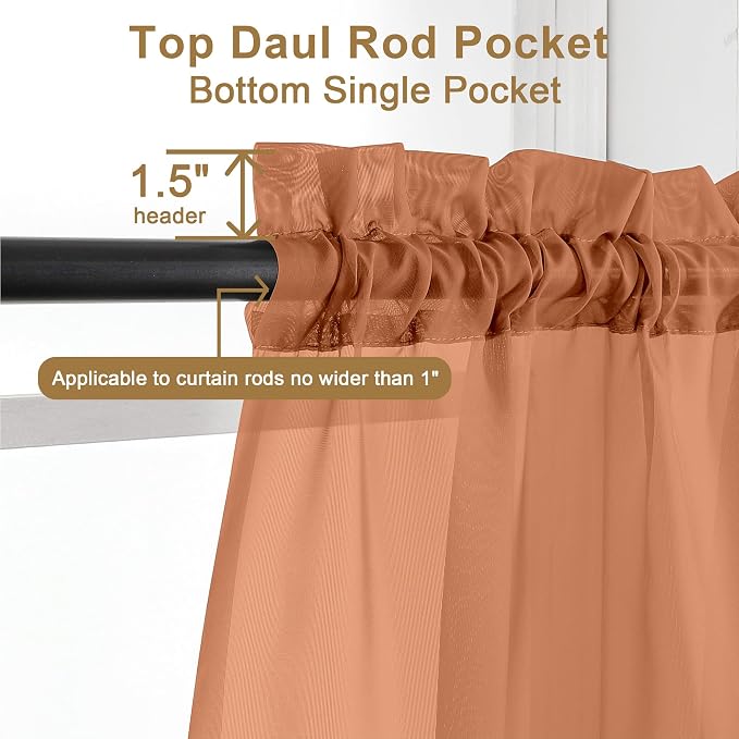 Chyhomenyc Orange Sheer Curtains 96 inches Long 2 Panels, Light Filtering Soft - Image 2