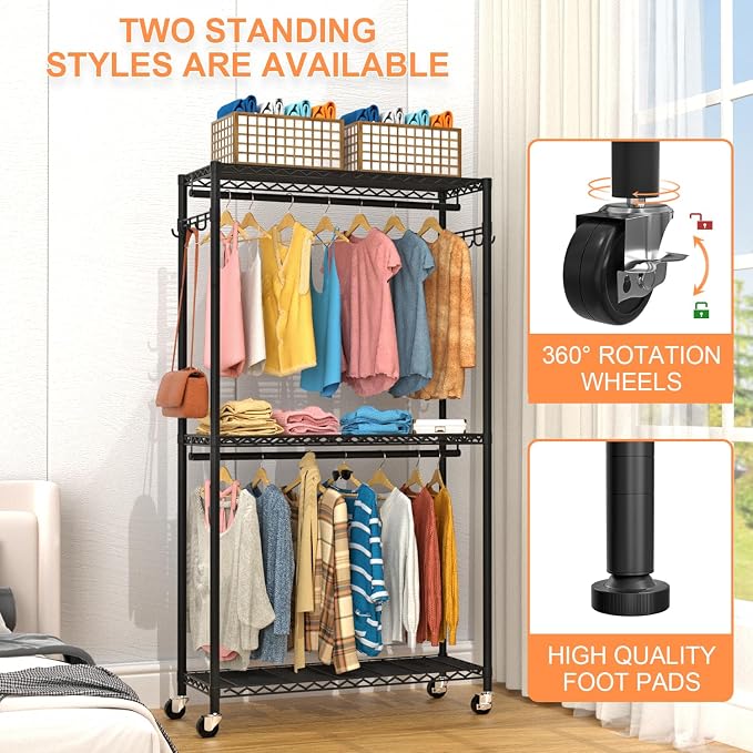 Clothes Rack, Clothing Racks for Hanging Clothes, 3 Tiers Adjustable Garment - Image 6