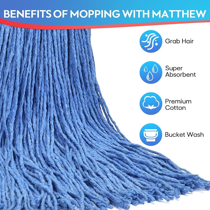 Matthew Cleaning 24oz 12Pack Cotton Mop Head Replacement, Looped-Open String - Image 2