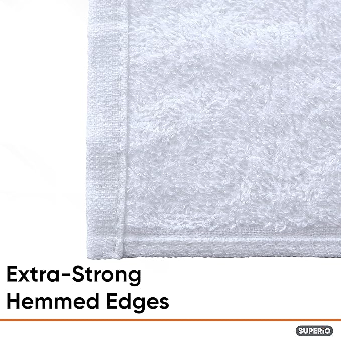 Superio Terry Cloth Rags White Washcloths 100% Cotton 12" Cleaning Cloths - Image 4