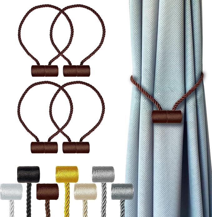 Hion Magnetic Curtain Tiebacks Dark Brown 4 Pack, Curtain Tiebacks Buckles by Hion