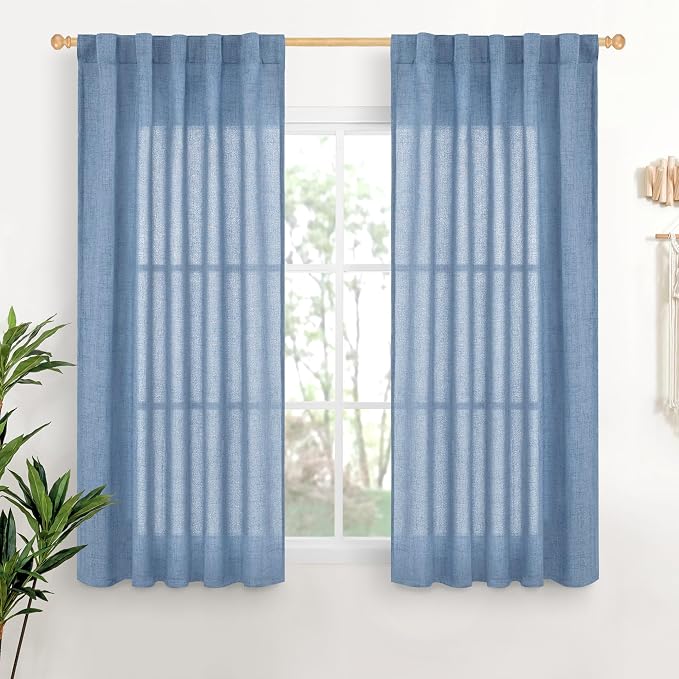 YoungsTex Denim Blue Linen Curtains 48 Inch Length by YoungsTex