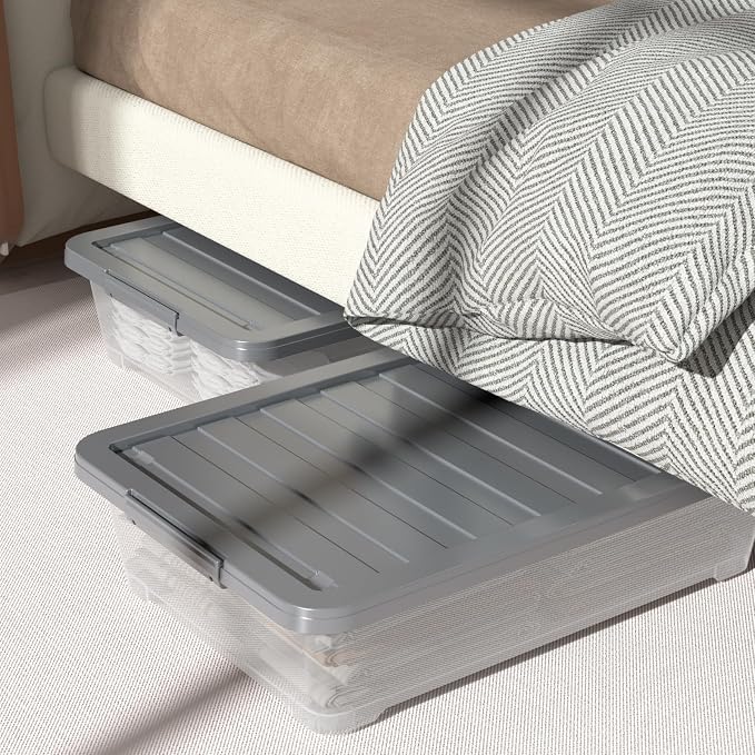 Readsky 3 Packs Large Clear Wheeled Latching Box, 40 L Plastic Underbed Storage - Image 5