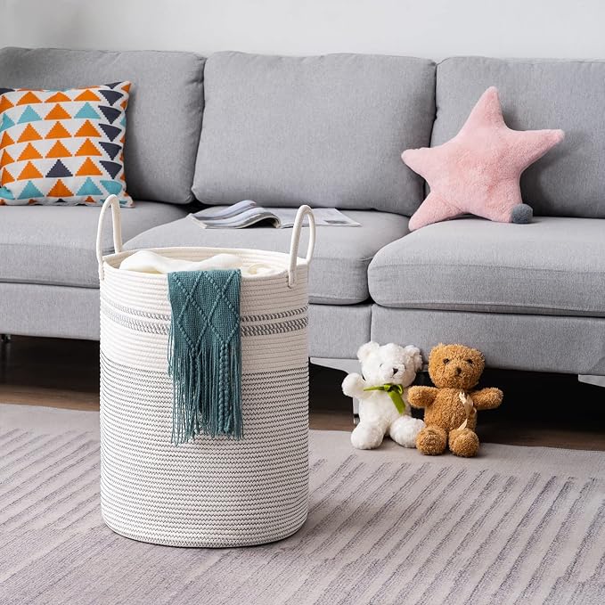 YOUDENOVA Woven Rope Laundry Hamper Basket, 58L Tall Luandry Basket, Baby - Image 7