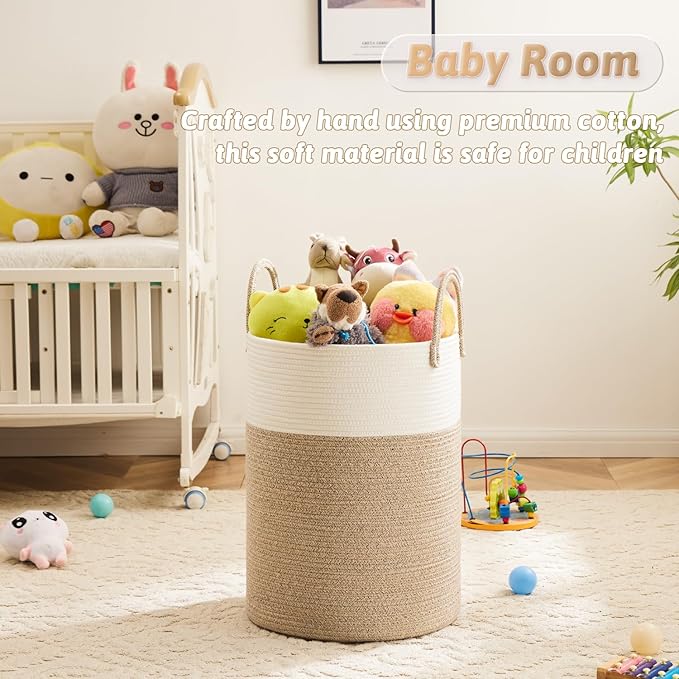 Laundry Basket, Woven Cotton Rope Laundry Hamper, 80L - Image 3