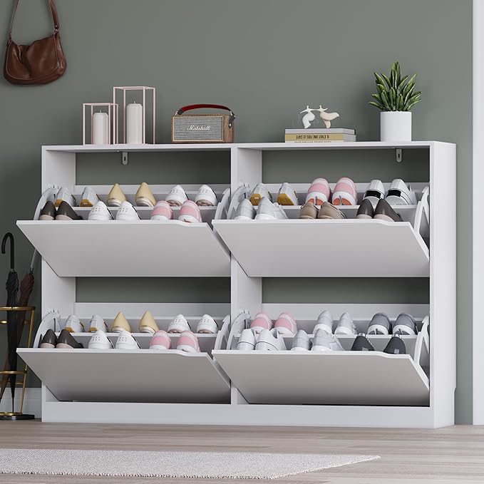 Shoe Cabinet with 4 Flip Drawers, Narrow Hidden Shoe Storage Cabinet, Slim - Image 7