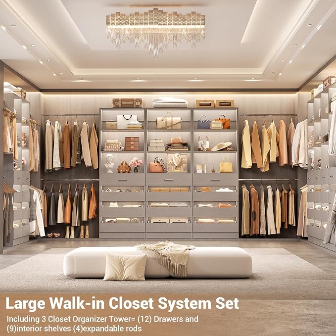 Aheaplus Closet System with 12 Drawers, 8.5-11.5Ft Wood Closet Organizer System - Image 5