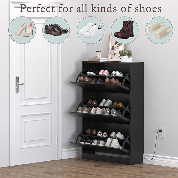 Shoe Cabinet with Odor Control and Back Panels, Deodorizing Slim 3-Flip Shoe - Image 4
