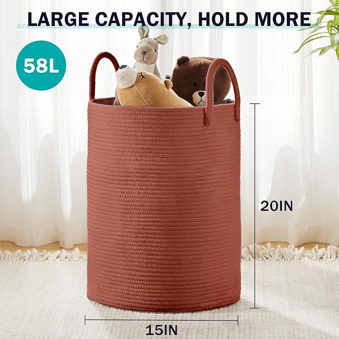 YOUDENOVA Laundry Hamper Basket, Woven 58L Tall Laundry Basket - Image 3
