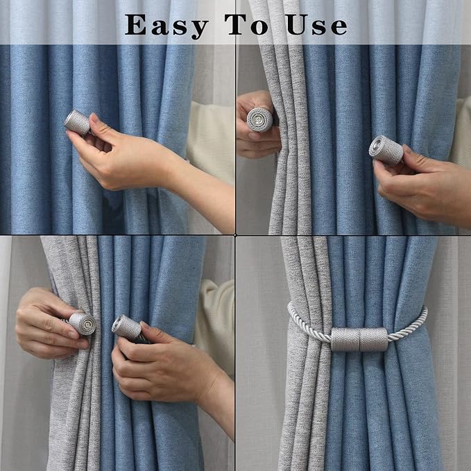 6 Pack Grey Strong Magnetic Curtain Tiebacks Outdoor Elegant Decorative Tie - Image 4