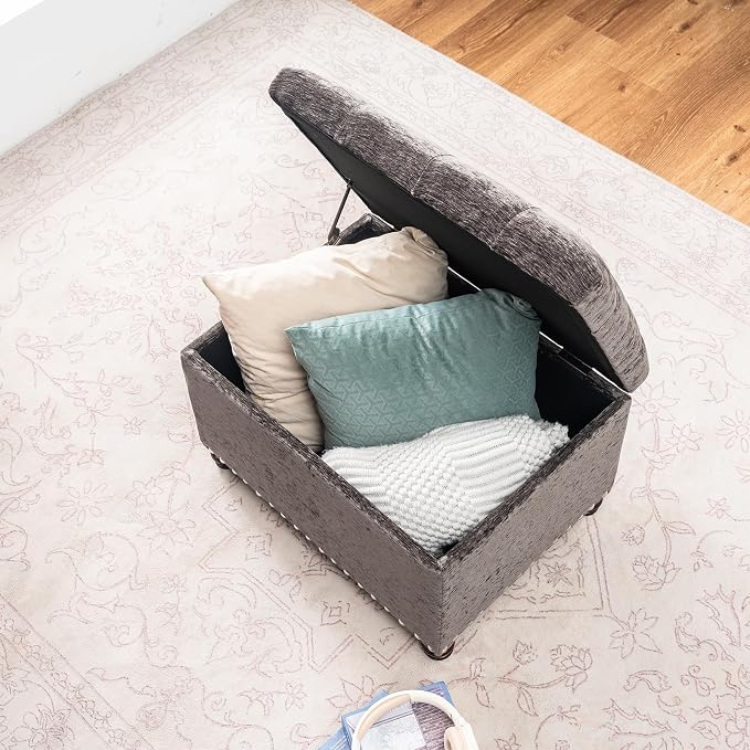 Joveco Storage Ottoman Bench, Rectangle 24" Velvet Foot Rest Stool Square - Image 2