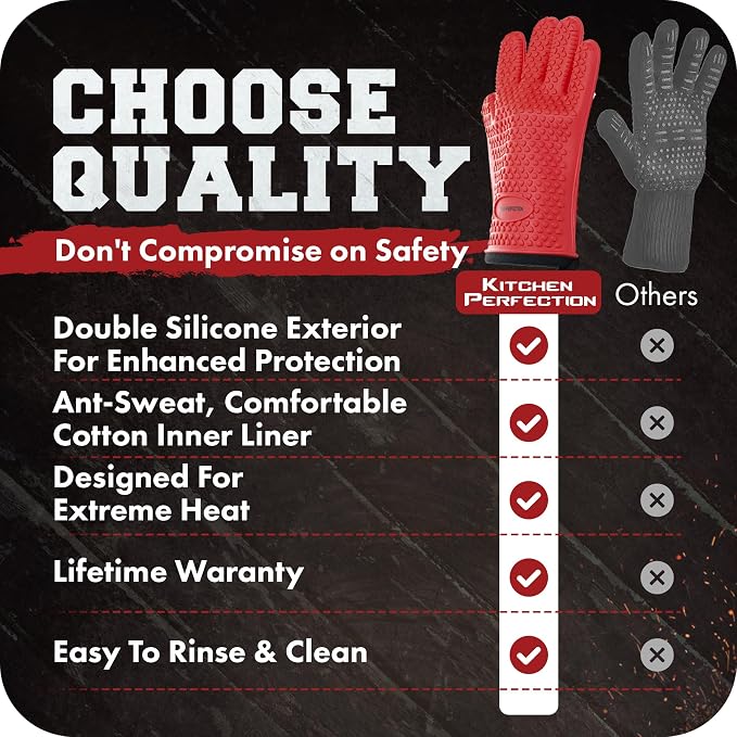 KITCHEN PERFECTION S Silicone Smoker Oven Gloves -Extreme Heat Resistant BBQ - Image 9