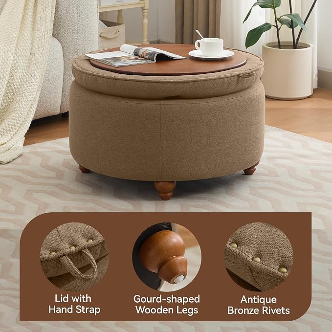 30Inch Round Storage Ottoman - Image 3