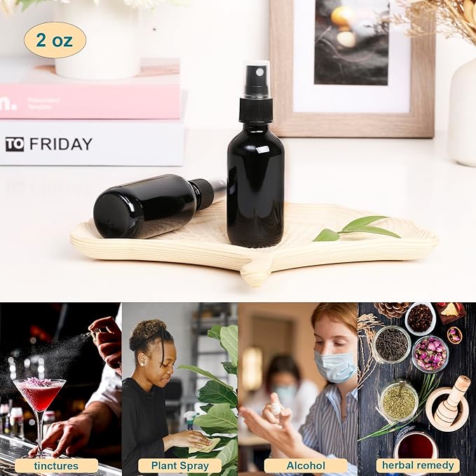 Black Glass Small Spray Bottle 2 oz 24 Packs, Fine Mist Sprayer Small Clear - Image 6