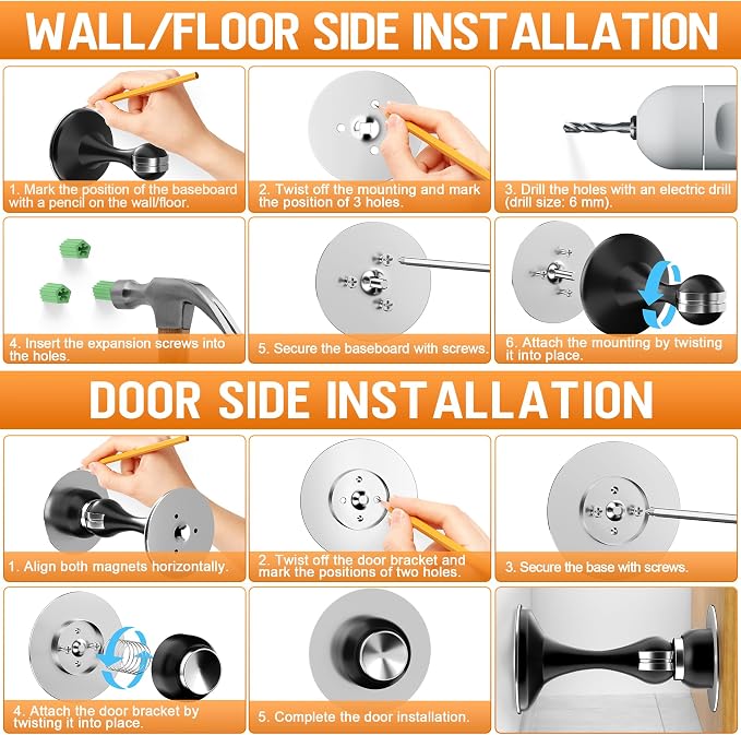 Crosize Magnetic Door Stoppers 2 Pack, Stainless Steel Door Catch - Image 6