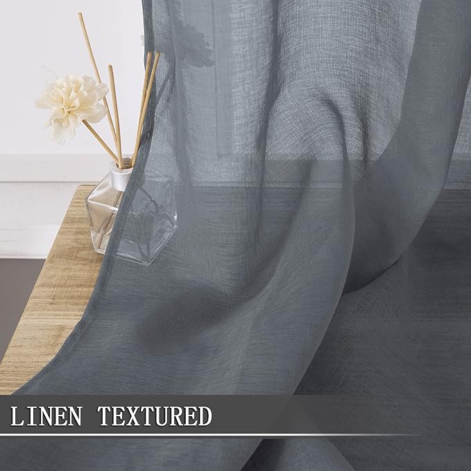 Tollpiz Sheer Curtains Linen Textured Living Room Curtain Sheers Light - Image 2