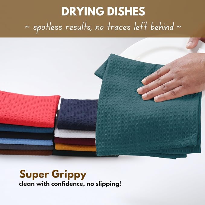 Native Fab Waffle Weave Kitchen Towels, 4 Pack, 16x26 inches, 100% Cotton - Image 4