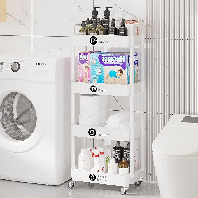 Laiensia 4-Tier Storage Cart, Mobile Shelving Unit Cart - Image 5