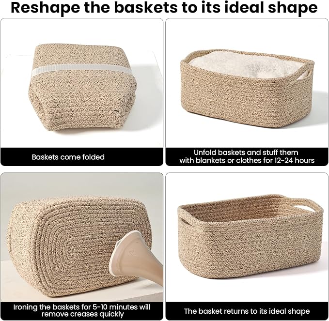 Small Baskets for Organizing, Woven Storage Baskets for Shelves, Small Rope - Image 7
