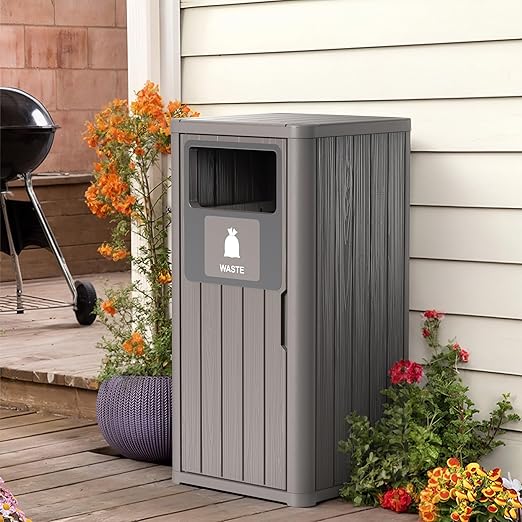 Outdoor Single Barrel Trash Can, Waterproof Resin Garbage Can - Image 2