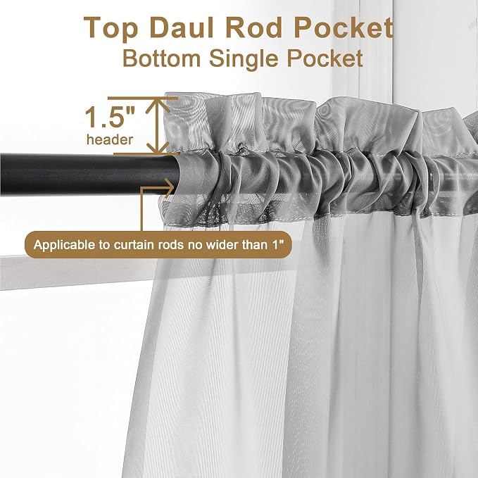 Chyhomenyc Charcoal Grey Sheer Curtains 108 Inch Length 2 Panels, Extra Long - Image 3