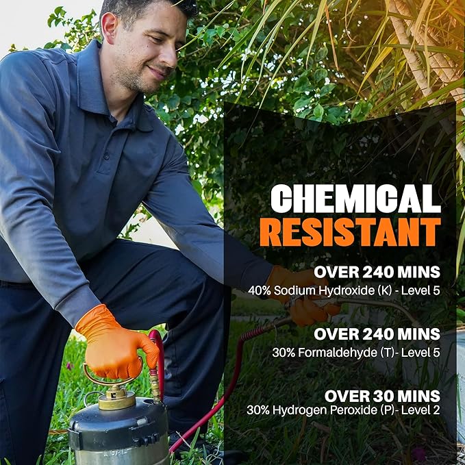 Herkules Grip Heavy Duty 8Mil Orange Nitrile Gloves, 3D Raised Diamond - Image 5