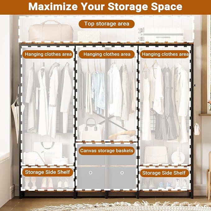 IRONCK Garment Racks with Shelves 4 Drawers and 8 Hooks Heavy Duty Closet - Image 4